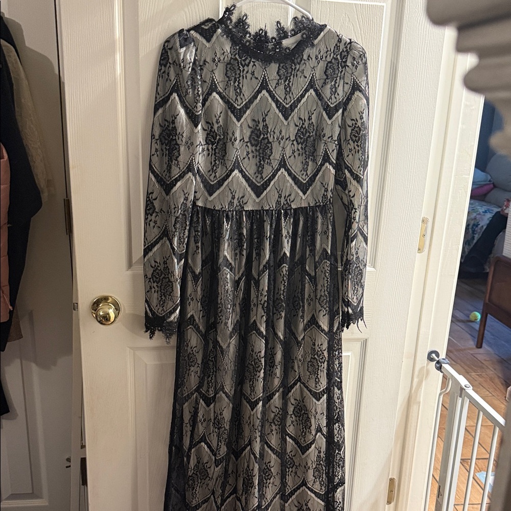 Dainty Jewells Black Lace Overlay Long Sleeve Maxi Dress